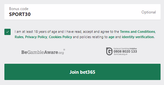 bet365 bonus code sport30